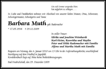 Traueranzeige von Barbara Muth 