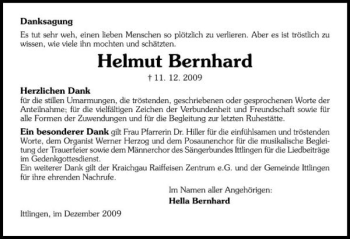 Traueranzeige von Helmut Bernhard 