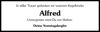 Traueranzeige von Alfred Alfred 