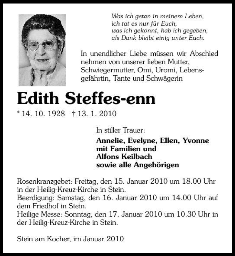 Traueranzeigen von Edith Steffes-enn | www.trauerundgedenken.de