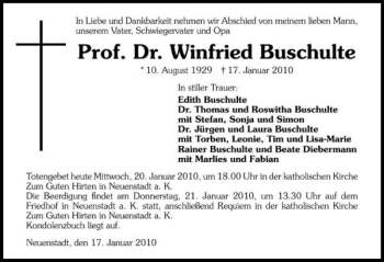 Traueranzeige von Dr. Winfried Buschulte 