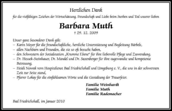 Traueranzeige von Barbara Muth 