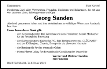 Traueranzeige von Georg Sanden 