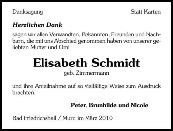 Traueranzeige von Elisabeth Schmidt 