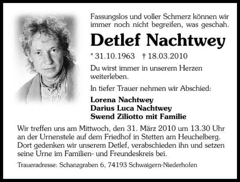  Traueranzeige für Detlef Nachtwey vom 27.03.2010 aus 