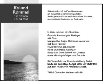 Traueranzeige von Roland Rommel 