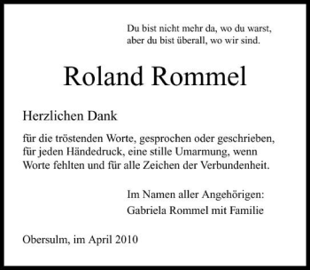 Traueranzeige von Roland Rommel 