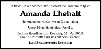 Traueranzeige von Amanda Ehehalt 