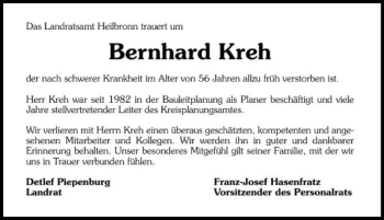 Traueranzeige von Bernhard Kreh 