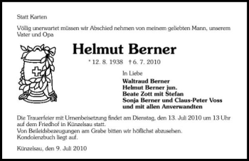 Traueranzeige von Helmut Berner 