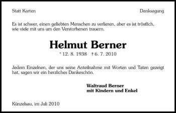 Traueranzeige von Helmut Berner 