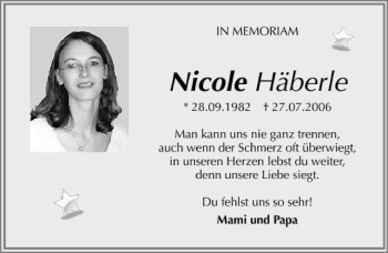 Traueranzeige von Nicole Nicole 