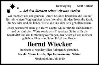 Traueranzeige von Bernd Wiecker 