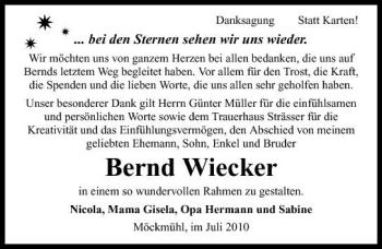 Traueranzeige von Bernd Wiecker 