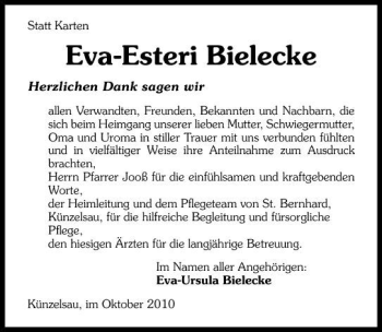 Traueranzeige von Eva-Esteri Bielecke 