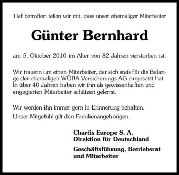 Traueranzeige von Günter Bernhard 