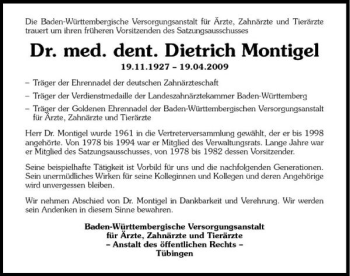 Traueranzeige von Dietrich Montigel 