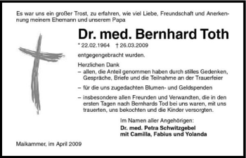 Traueranzeige von Bernhard Dr. med Toth 