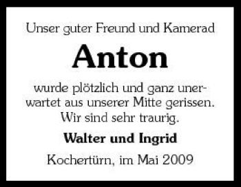 Traueranzeige von Anton Anton 