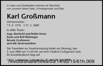 Traueranzeige von Karl Großmann 