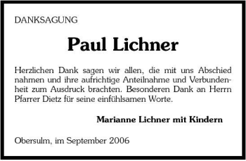 Traueranzeige von Paul Lichner 