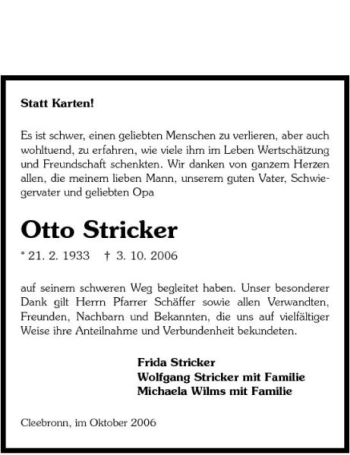 Traueranzeige von Stricker Stricker 