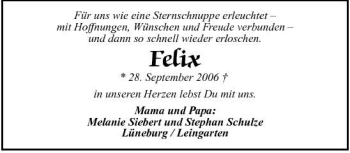 Traueranzeige von Felix Felix 