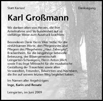 Traueranzeige von Karl Großmann 