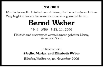 Traueranzeige von Bernd Weber 