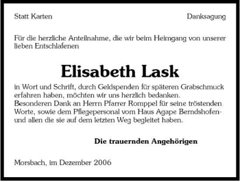 Traueranzeige von Elisabeth Lask 