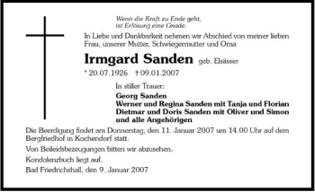 Traueranzeige von Sanden Sanden 