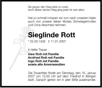 Traueranzeige von Sieglinde Rott 