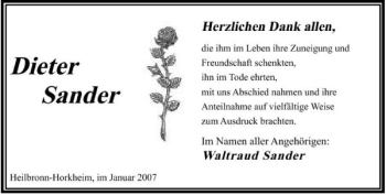 Traueranzeige von Dieter Sander 