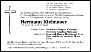 Traueranzeige von Hermann Kielmayer 