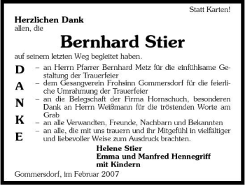 Traueranzeige von Bernhard Stier 