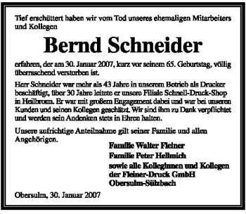 Traueranzeige von Bernd Schneider 