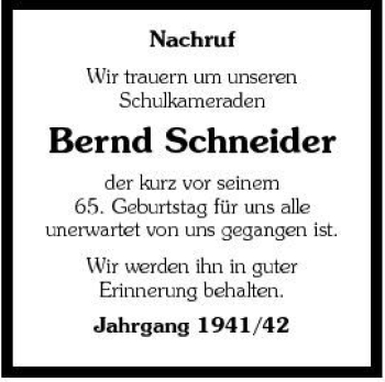 Traueranzeige von Bernd Schneider 