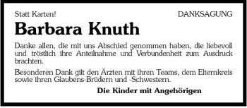 Traueranzeige von Barbara Knuth 