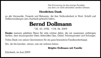 Traueranzeige von Bernd Dollmann 