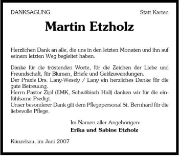 Traueranzeige von Martin Etzholz 