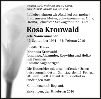 Traueranzeige von Rosa Kronwald 