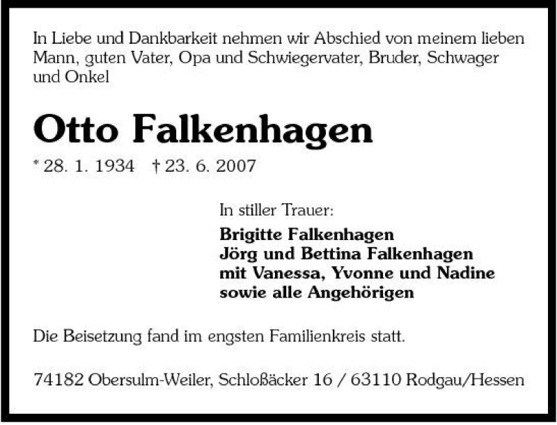 Traueranzeigen Von Otto Falkenhagen Trauerundgedenkende 2907