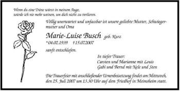 Traueranzeige von Marie-Luise Busch 