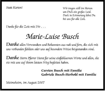 Traueranzeige von Marie-Luise Busch 