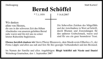 Traueranzeige von Bernd Schöffel 