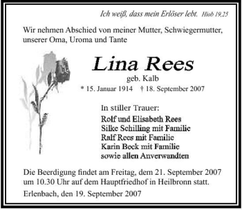 Traueranzeige von Lina Rees 