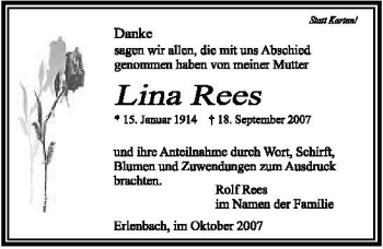 Traueranzeige von Lina Rees 