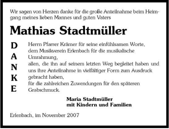 Traueranzeige von Mathias Stadtmüller 