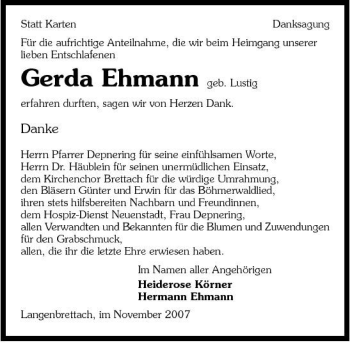 Traueranzeige von Gerda Ehmann 