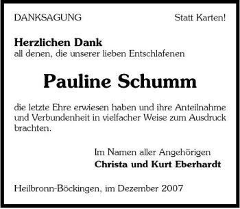 Traueranzeige von Pauline Schumm 